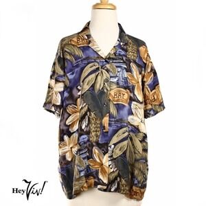 Vintage Womens Hilo Hattie Hawaiian Shirt Rayon Tropical Print Size M - Hey Viv